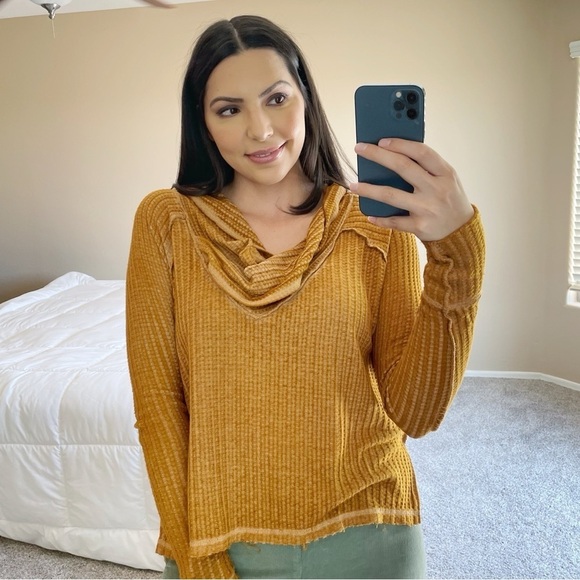 Free People Tops - Free People Cowl Neck Thermal Boho Long Sleeve Top